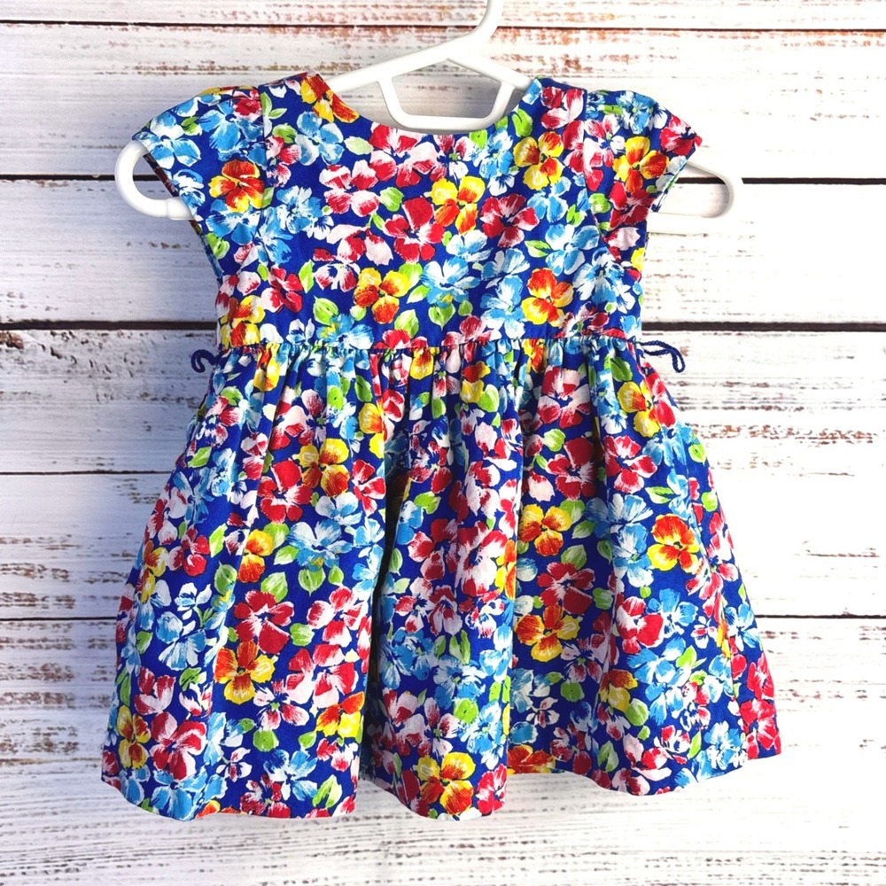 Ralph Lauren Bright Floral‎ Baby Dress 3M Blue Multi 100% Cotton Preppy Garden